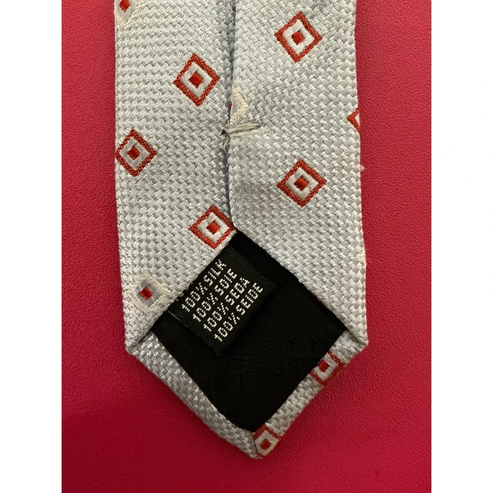 Vintage Guy Laroche Paris Mens Silk‎ Tie Silver Red Diamond Pattern Retro 70's